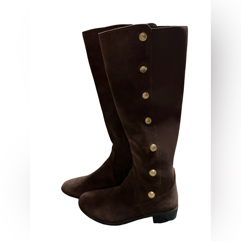 Vince Camuto Chocolate Knee High Boots with Gold Accents - Picture 9 of 10